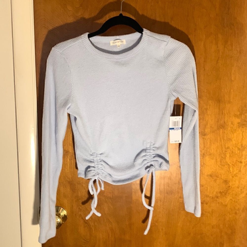 NWT Ultra Flirt light blue super soft long sleeve crop top! Size M